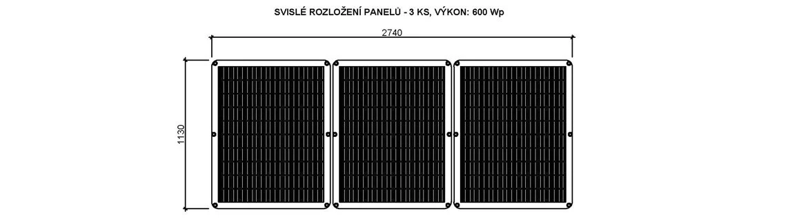 Svislé rozložení 3 panelů, vysoké zábradlí